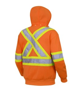 Men's orange Pioneer fleece hoodie made of 10.5 oz high-visibility polyester, sold individually