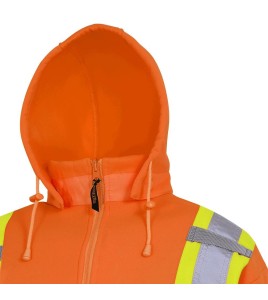 Men's orange Pioneer fleece hoodie made of 10.5 oz high-visibility polyester, sold individually