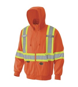 Men's orange Pioneer fleece hoodie made of high-visibility polyester 10.5 oz, sold individually