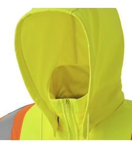 Men's yellow Pioneer fleece hoodie 7 oz made of high-visibility polyester, sold individually