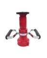 Polycarbonate spray nozzle with handle for 2.5" hose, CSA Ontario thread, fog stream, full stream or complete shut-off