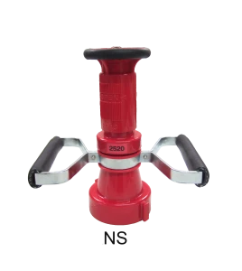 Polycarbonate spray nozzle with handle for 2.5" hose, NS (N-Scotia) thread, fog stream, full stream or complete shut-off