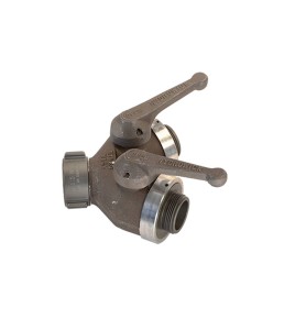 Gate-wye with individual control valve, 1-1/2'' female NPSH swivel inlet to two 1-1/2'' male NPSH outlets