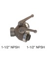 Gate-wye with individual control valve, 1-1/2'' female NPSH swivel inlet to two 1-1/2'' male NPSH outlets