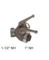 Gate-wye with individual control valve, 1-1/2'' female NH swivel inlet to two 1'' male NPSH outlets