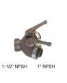 Gate-wye with individual control valve, 1-1/2'' female NPSH swivel inlet to two 1'' male NPSH outlets