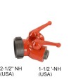 Gate-wye with individual control valve at outlet to regulate flow, 2-1/2'' female NH swivel inlet to two 1-1/2'' male NH