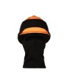 Black acrylic knit balaclava designed for safety helmets to keep head, face and neck warm, sold individually