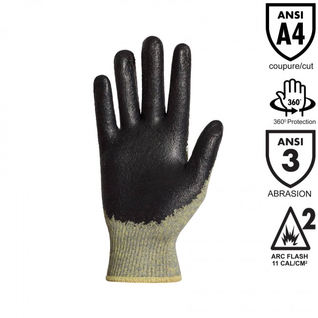 Gants tissés en fibre ignifuge, ARC2 anti-arc électrique, paume enduite de néoprène, fabriquée au Canada, vendu à la paire