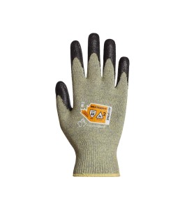 Woven gloves in flame-retardant fiber, ARC2 arc-resistant, neoprene-coated palm, made in Canada, sold by the pair