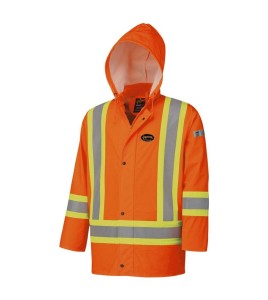 Waterproof, flame-retardant, high-visibility orange safety coat, model 5892 Pioneer Flame-Gard, sizes XS to 7 XL