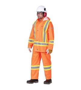 Waterproof, flame-retardant, high-visibility orange safety coat, model 5892 Pioneer Flame-Gard, sizes XS to 7 XL