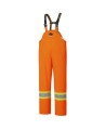 Waterproof, flame-retardant, high-visibility orange safety bib pant, model 5893 Pioneer Flame-Gard, sizes XS to 7 XL