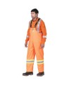 Waterproof, flame-retardant, high-visibility orange safety bib pant, model 5893 Pioneer Flame-Gard, sizes XS to 7 XL