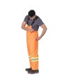 Waterproof, flame-retardant, high-visibility orange safety bib pant, model 5893 Pioneer Flame-Gard, sizes XS to 7 XL