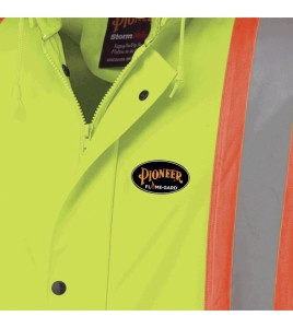 Waterproof, flame-retardant, high-visibility yellow safety coat, model 5894 Pioneer Flame-Gard, sizes XS to 4 XL