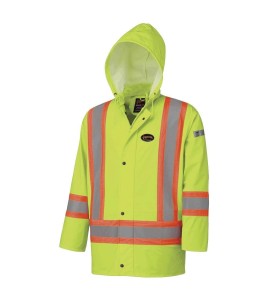 Waterproof, flame-retardant, high-visibility yellow safety coat, model 5894 Pioneer Flame-Gard, sizes XS to 4 XL