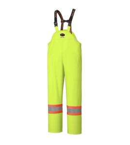 Waterproof, flame-retardant, high-visibility yellow safety bib pant, model 5895 Pioneer Flame-Gard, sizes XS to 4XL