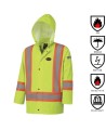 Waterproof, flame-retardant, high-visibility yellow safety coat, model 5894 Pioneer Flame-Gard, sizes XS to 4 XL