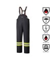 Waterproof, flame-retardant, black low-visibility safety bib pant, model 5895BK Pioneer Flame-Gard, sizes XS to 4 XL