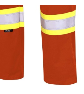 Pioneer FR-tech 7 oz, Arc 2 rated, Model 7765, orange flame-retardant cargo pants with high-visibility stripes, various sizes