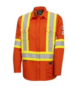 Safety shirt, orange Hi-vis, FR-TECH 7 oz fireproof, size small to 4XL, Pioneer V2540460, model 7743, sold by unit