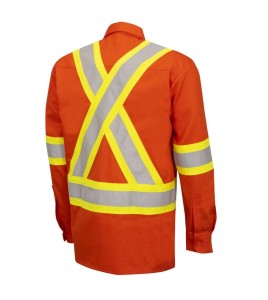 Safety shirt, orange Hi-vis, FR-TECH 7 oz fireproof, size small to 4XL, Pioneer V2540460, model 7743, sold by unit