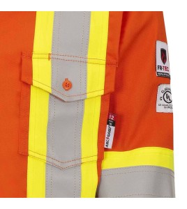 Safety shirt, orange Hi-vis, FR-TECH 7 oz fireproof, size small to 4XL, Pioneer V2540460, model 7743, sold by unit