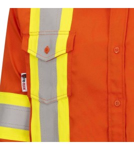 Safety shirt, orange Hi-vis, FR-TECH 7 oz fireproof, size small to 4XL, Pioneer V2540460, model 7743, sold by unit