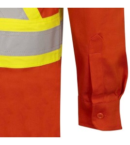 Safety shirt, orange Hi-vis, FR-TECH 7 oz fireproof, size small to 4XL, Pioneer V2540460, model 7743, sold by unit