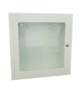 Recessed cabinet for fire hose of 75 to 100 ft and fire extinguisher of 5 or 10 lb, white