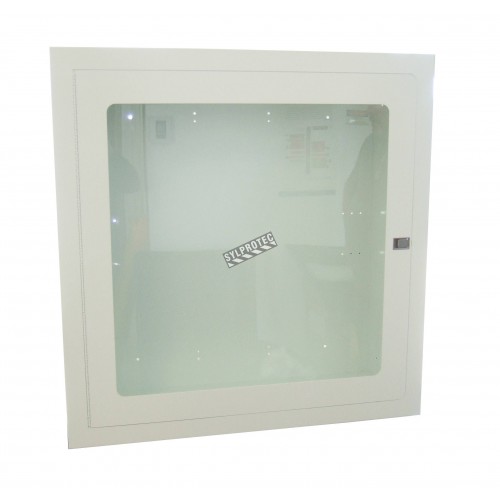 Recessed cabinet for fire hose of 75 to 100 ft and fire extinguisher of 5 or 10 lb, white