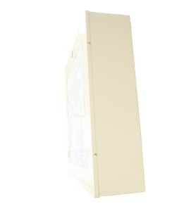 Surface-mounted cabinet for fire hose of 75 to 100 ft and fire extinguisher of 5 or 10 lbs.