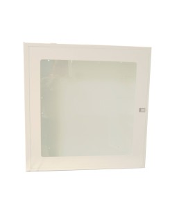 Surface-mounted cabinet for fire hose of 75 to 100 ft and fire extinguisher of 5 or 10 lbs.