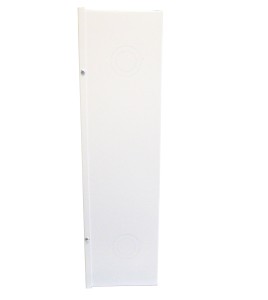 Surface-mounted cabinet for fire hose of 75 to 100 ft and fire extinguisher of 5 or 10 lbs.