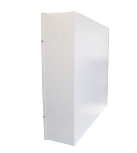 Surface-mounted cabinet for fire hose of 75 to 100 ft and fire extinguisher of 5 or 10 lbs.