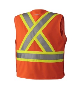 Pioneer orange high-visibility safety vest, class 2, level 2, detachable, 5 pockets, sold individually