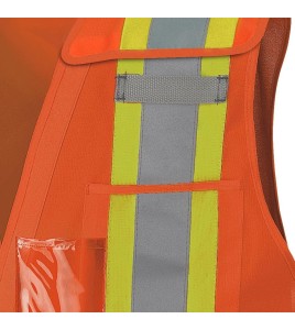 Pioneer orange high-visibility safety vest, class 2, level 2, detachable, 5 pockets, sold individually