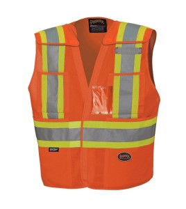 Pioneer orange high-visibility safety vest, class 2, level 2, detachable, 5 pockets, sold individually