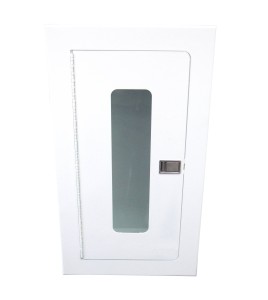 Recessed built-in cabinet for 5 lbs powder fire extinguishers, pre-painted flat white