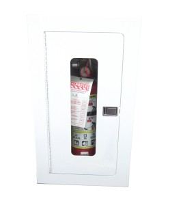 Recessed built-in cabinet for 5 lbs powder fire extinguishers, pre-painted flat white