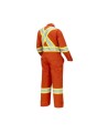 Women's 100% flame-resistant orange safety coverall, HRC 2, with high-visibility reflective stripes