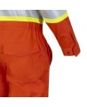 Women's 100% flame-resistant orange safety coverall, HRC 2, with high-visibility reflective stripes