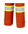 Women's 100% flame-resistant orange safety coverall, HRC 2, with high-visibility reflective stripes