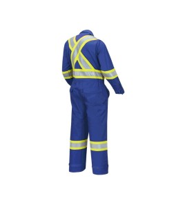 Women's 100% flame-resistant 7 oz , Pioneer 7704W royal blue safety coverall,ARC 2, with high-visibility reflective stripes