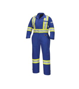 Women's 100% flame-resistant 7 oz , Pioneer 7704W royal blue safety coverall,ARC 2, with high-visibility reflective stripes