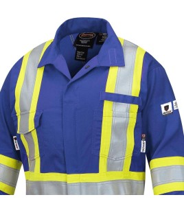 Women's 100% flame-resistant 7 oz , Pioneer 7704W royal blue safety coverall,ARC 2, with high-visibility reflective stripes