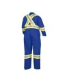 Blue 100% flame-resistant cotton safety coverall, ARC 2, with high-visibility reflective stripes