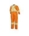 100% flame-resistant orange safety coverall, ARC 2, with high-visibility reflective stripes