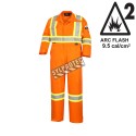 100% flame-resistant orange safety coverall, ARC 2, with high-visibility reflective stripes